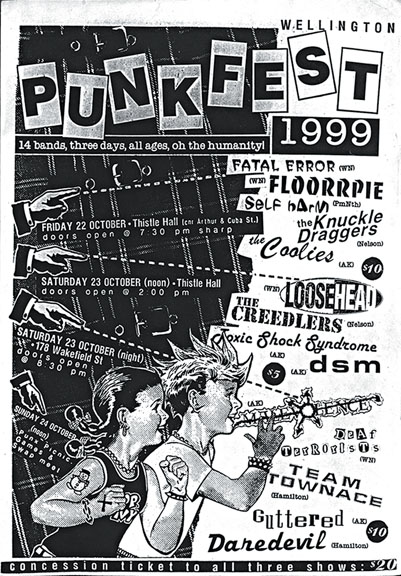 Poster for PUNK FEST 1999 designed by Kerry Ann Lee. Image from the Up the Punks archive!